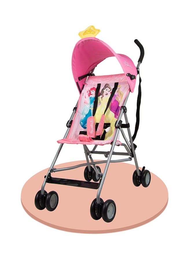 Princess 3D Crown Lightweight Buggy Stroller | 3 - 36 Months, Light Pink, Rear Breaks, Shoulder Strap And More.