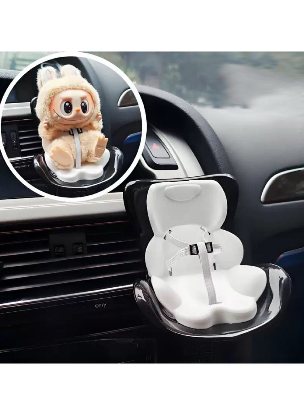 Labubu Doll Car Seat Decor - Cute Sofa-shaped Display Stand, Toy Ornament, Car Interior Accessory, Air Vent Clip