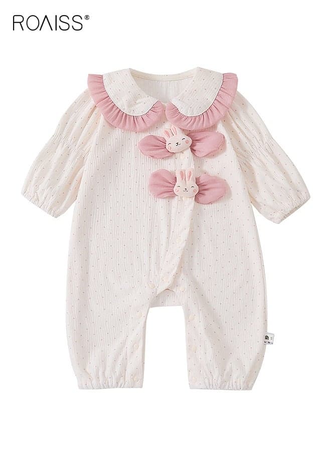 Baby Girl Rompers with Polka Dots and Bow Design, Button Down Playsuit for Babies, Comfortable Skin-friendly Pajamas for Infants, Long Sleeve Onesie Pjs for Baby Girls, Adorable Newborn Onsies, Suitable for Daily Wear, Family Gatherings, Parent-child Photos