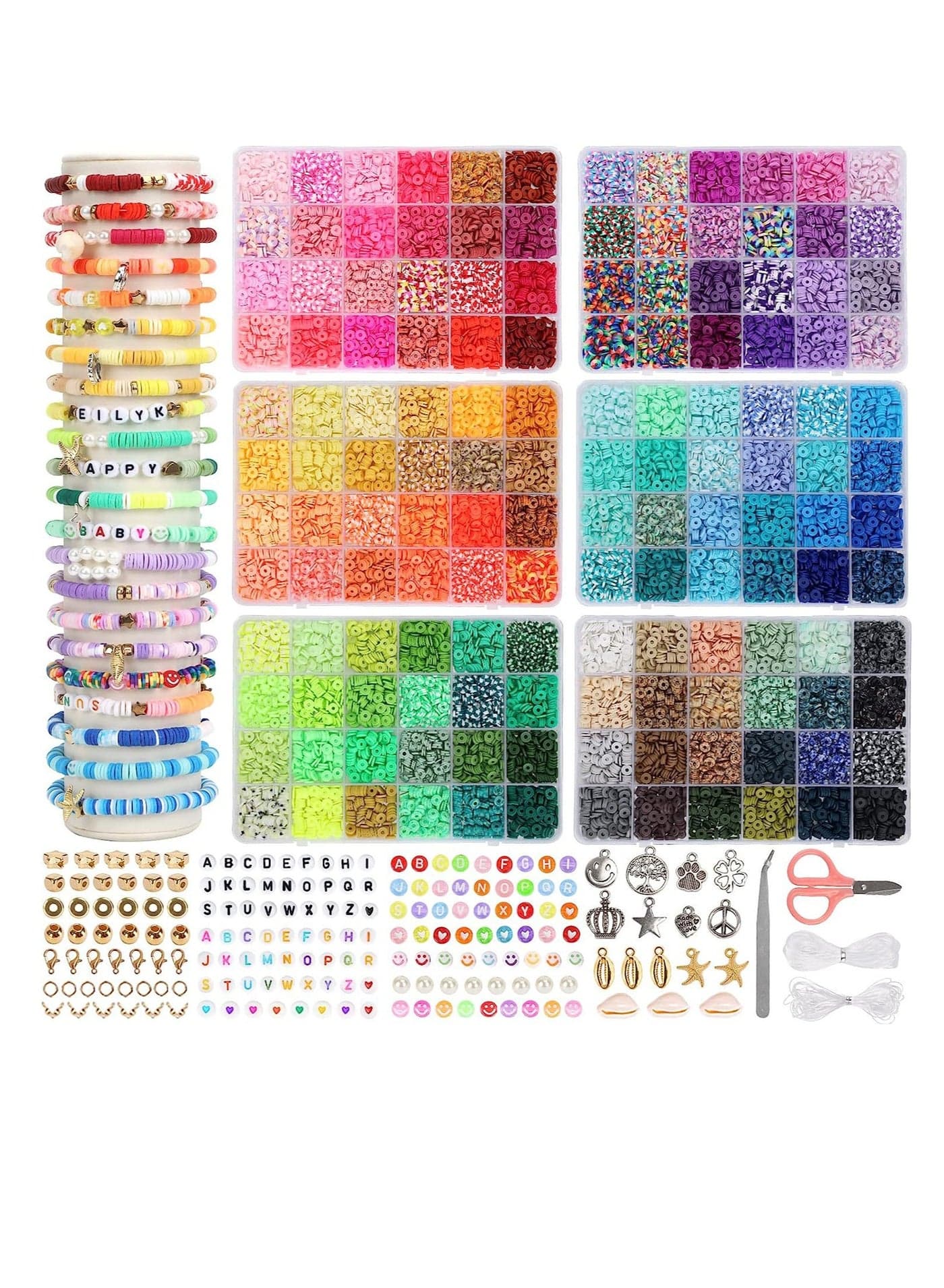 19500 Pcs Clay Beads 144 Colors Flat Round Polymer Clay Spacer Beads With Pendant Charms Kit And Elastic Strings For DIY Jewelry Making Bracelets Necklace