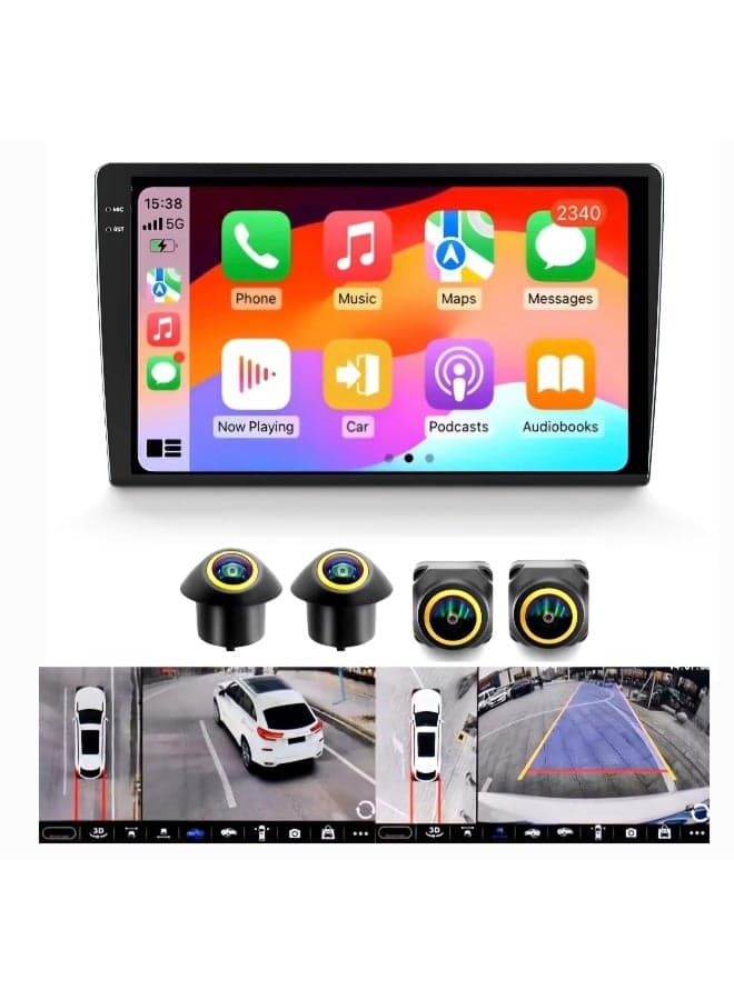 9 Inch Android Car Screen 8GB RAM 128GB ROM Radio 2K Full Touch Screen With Carplay Android Auto Wireless 4G WiFi Built-in Panorama 360D Camera Interface 1080P Cameras Included Fast Interface 2K 360D