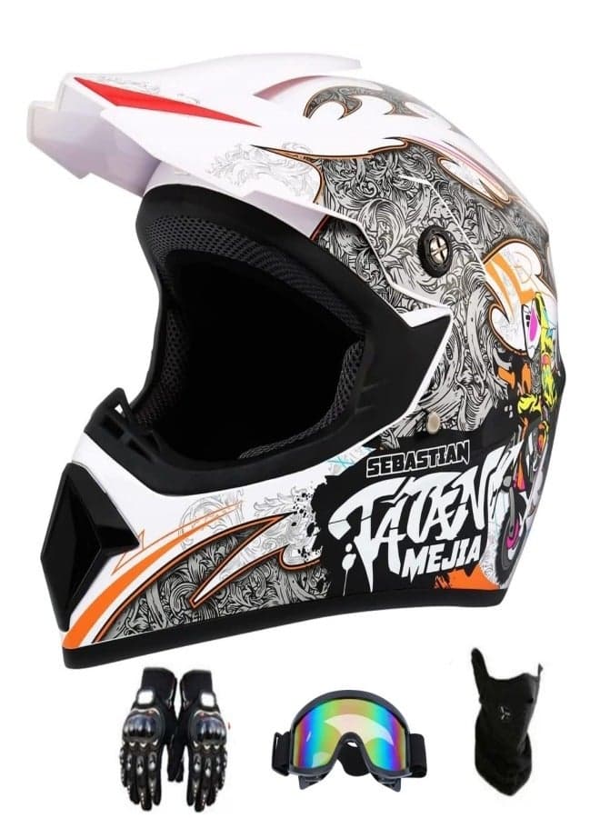 4-Piece Full Face Racing Motorcycle Helmet Kit Protective Gear Motorcycle Helmets Street Bike Racing Moto Helmet Cartoon Car Helmet Electric Car Helmet Suitable For Young Boys And Girls 