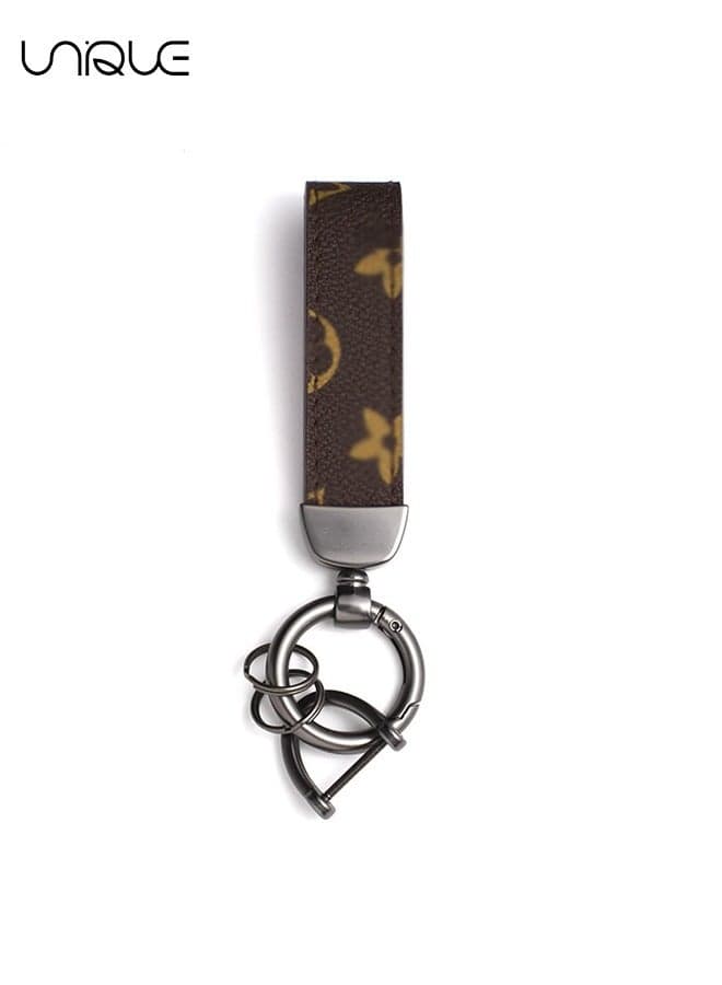 Keychain - Car PU Leather Metal Keychain - Zinc Alloy Ring 360° Swivel Car Universal Wrist Strap Key School Bag Car Decoration Pendant (Brown)