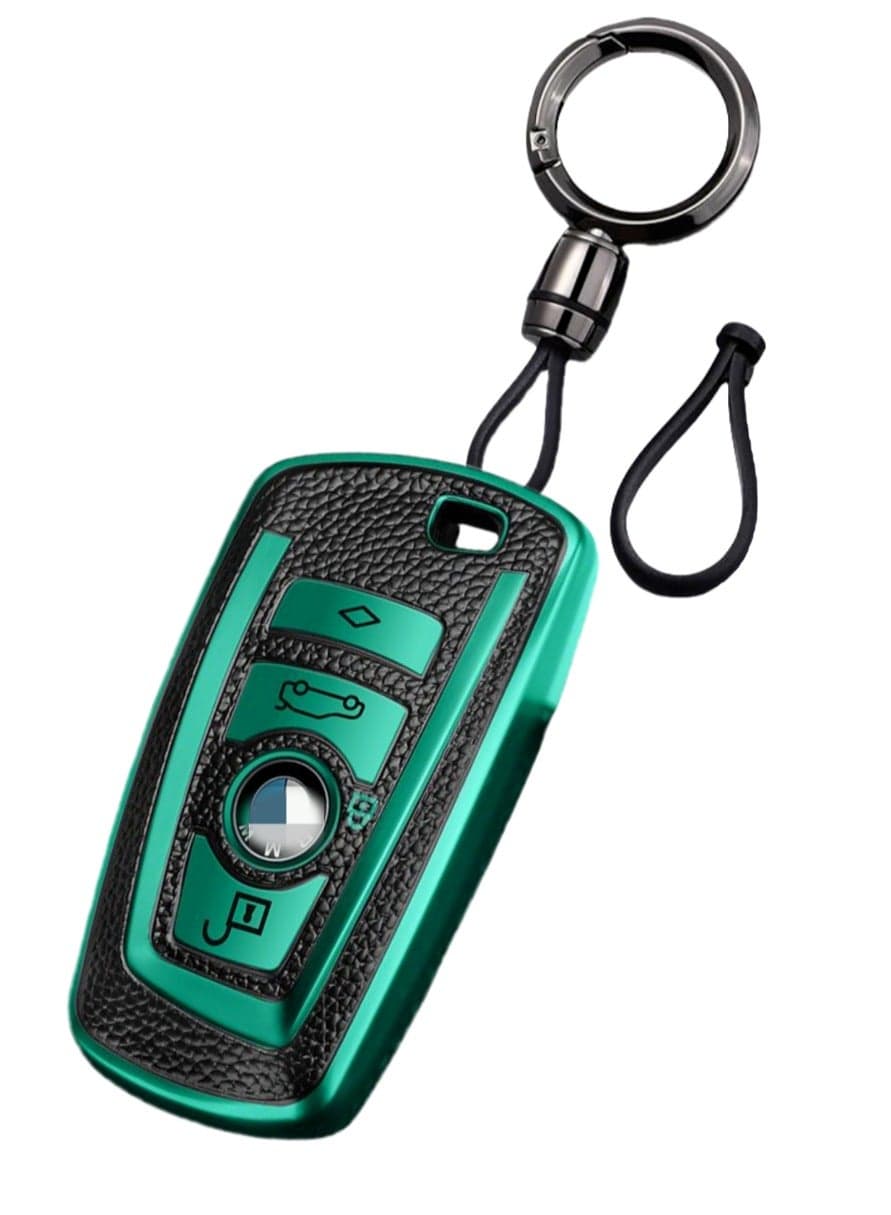 OUYoo Suitable for BMW key fob,Advanced soft TPU key box is compatible with X1 X3 X4 X5 X6 1 2 4 5 6 7 M3 M5 M6 GT3 GT5 G30 F10 F15 F16 F20 series smart key,With a key chain.(Green)