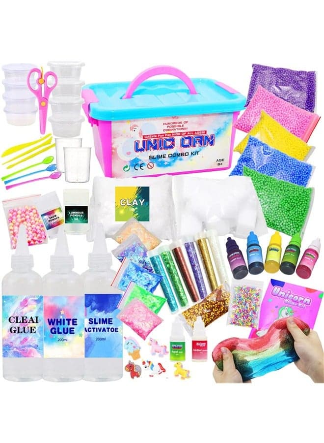 Slime Making Kit for Girls Boys - Diy Slime Toys Gifts for Kids Fluffy Cloud Foam Squish Glitter Slime Making Kits with with Unicorn Charms ! Slime Kits for Girls and Boys 6 year+