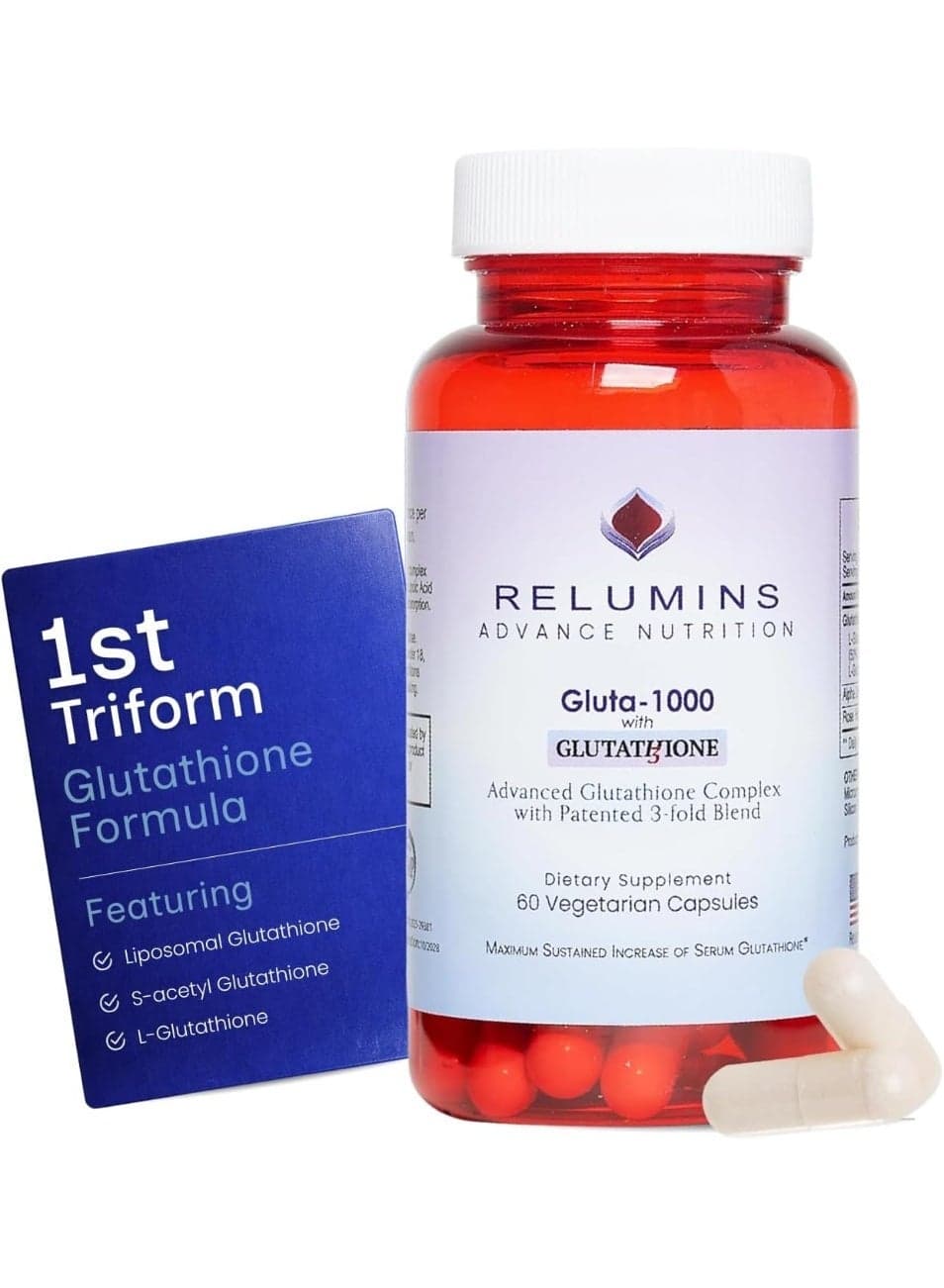 Reduced L-Glutathione Complex, Gluta-1000, 60 Capsules. Packaging May Vary