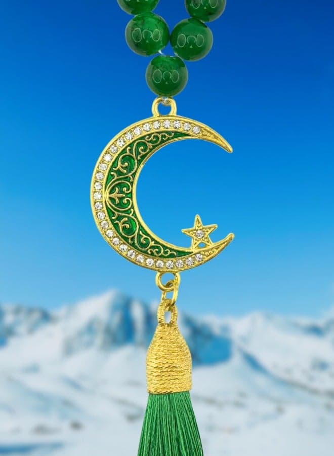 Car Pendant Metal Set Crescent And Star Gold-Plated Hanging Ornaments Interior Accessories Decoration Gift For Ramadan Hajj Umrah Home Decor Prayer Beads 33 Tasbih Tasbeeh Zikr Islamic Muslim Allah Ihram Arabic Travel Carry on