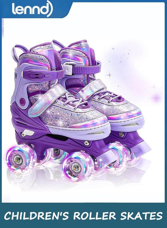 Kids Roller Skates for Girls Kids, Adjustable Girls Roller Skates for Ages 3-12 with Light up Wheels & Safety Protection - Cool Birthday Gift for Indoor Outdoor Sports
