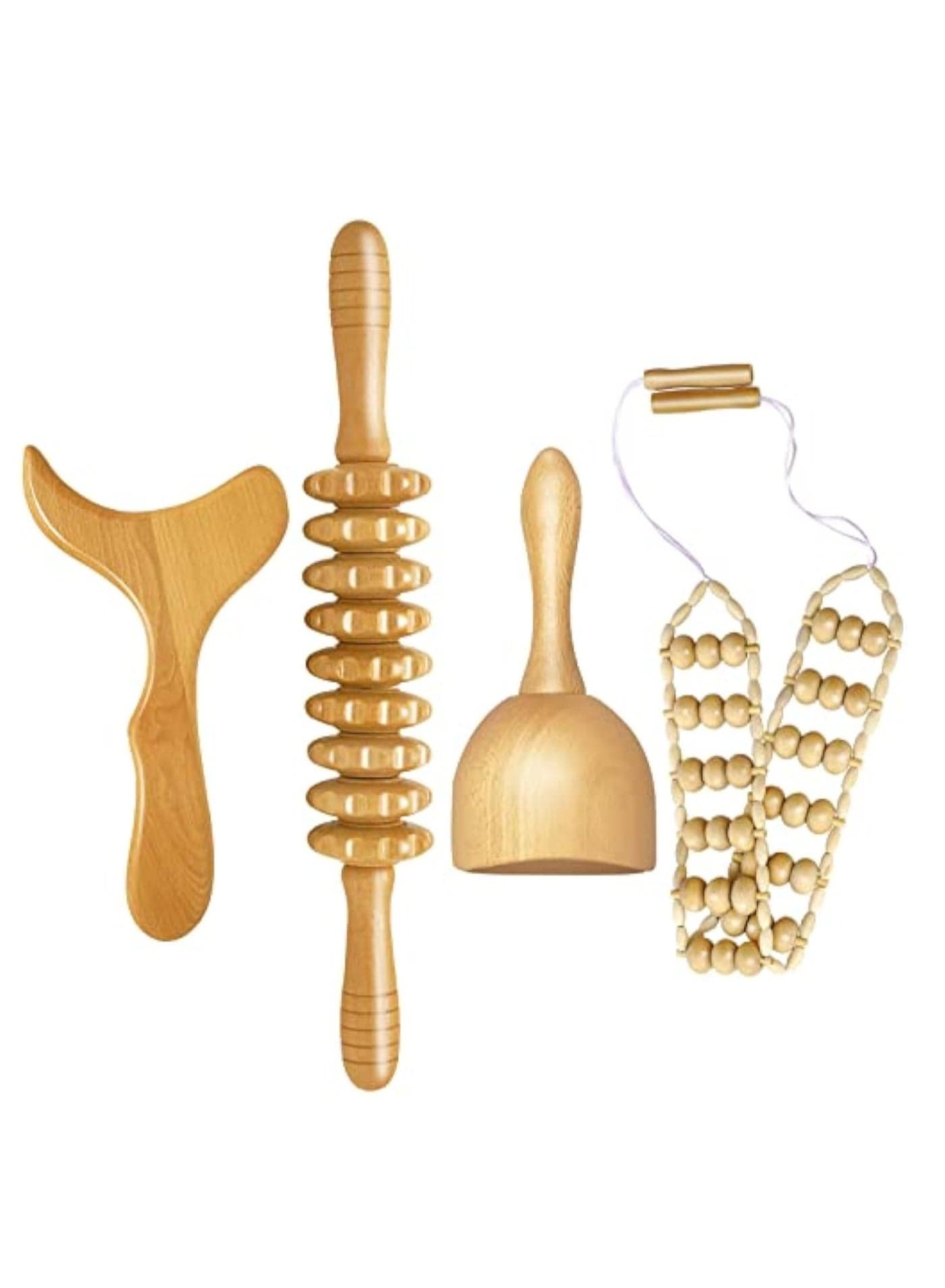 4 Pcs Wood Therapy Massage Tools for Body Shaping, Lymphatic Drainage Massager, Maderoterapia kit, Wooden Massage Roller, Anti-Cellulite Massager, Body Sculpting Tools Set