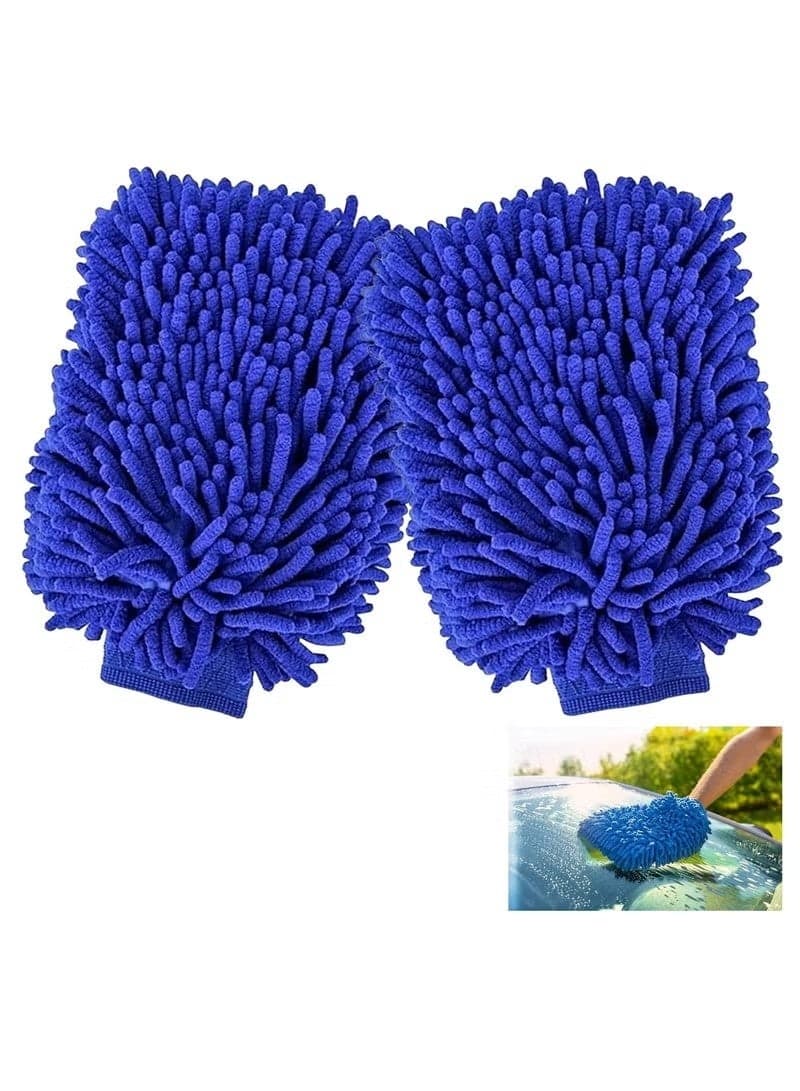 2 PCS Double Sided Microfiber Car Wash Mitt Car Washing Gloves Waterproof Car Wash Rag Sponge Kit