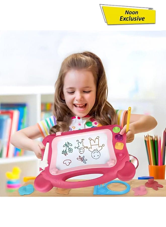 Magnetic Drawing Board For Kids – 2-In-1 E-Learning Writing Pad With Music, Shapes & Stamps | Colorful Magnetic Doodle Board With Stencils | Reusable Sketch Pad For Toddlers 1Pc