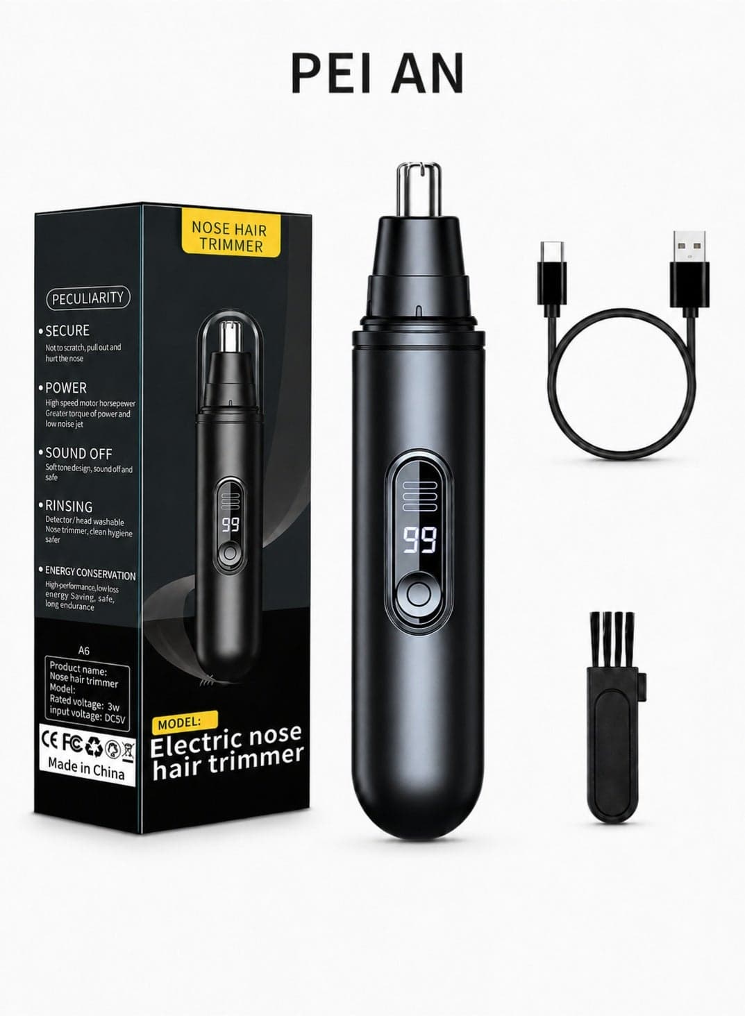 Electric Nose Hair Trimmer with USB Rechargeable, Ear Hair Trimmer for Unisex, Painless Nose Ear Hair Remover with LED Display