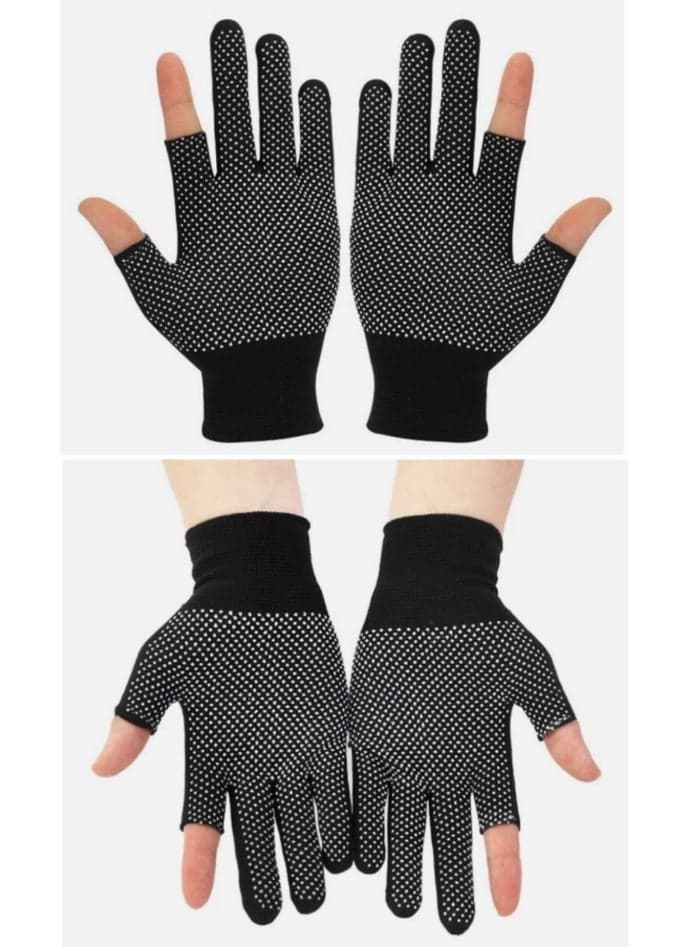 2 Pairs Cycling Gloves Fishing Gloves Sun Proof Golves Non-Slip Two FingerTips, Comfortable And Breathable