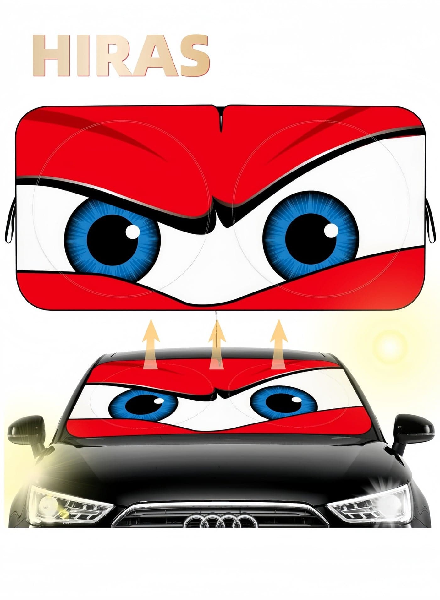 Car Windshield Sun Shade, Car Sun Shade Funny Car Eyes Sun Visor for Car Front Windshield, Foldable with Storage Pouch,UV Protection Keep Vehicle Cooler 150cm*70cm -Red