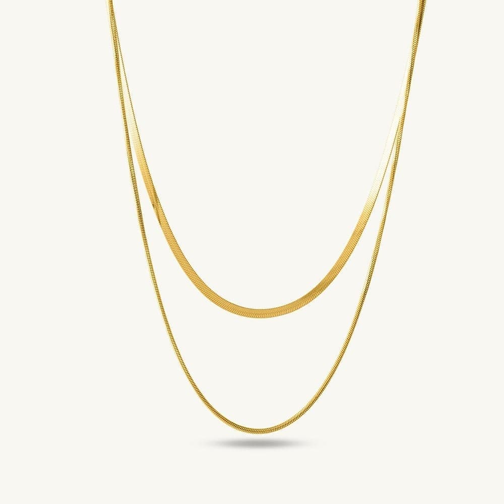 PALMONAS 18k Gold Tone Plated Plain Chain Two Layer Necklace
for Women