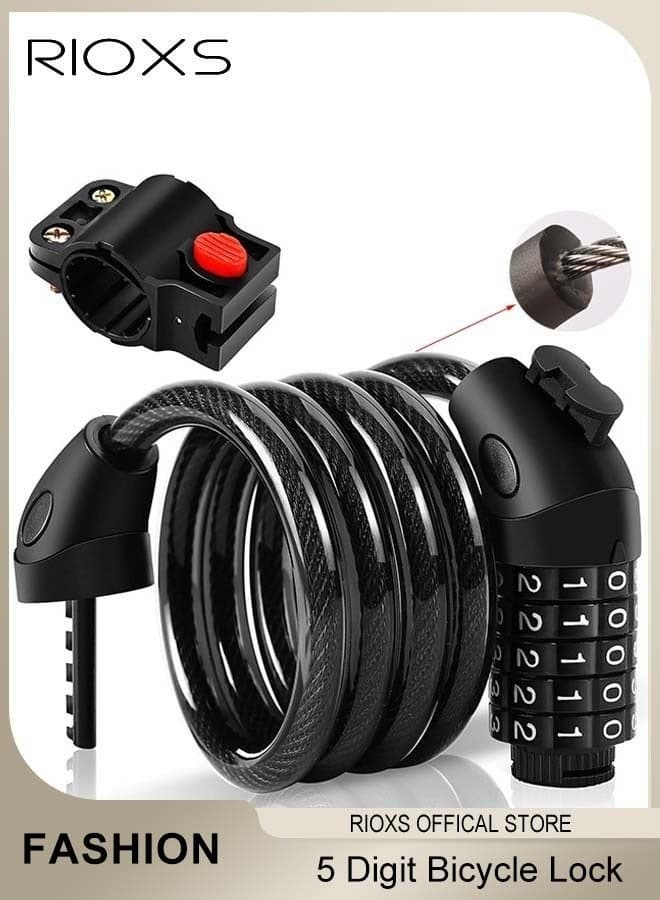 Bicycle Cable Lock 1.2M 5 Digit Combination Bicycle Lock Coil Resettable Combination Bicycle Lock Bicycle and Scooter Anti-theft Bicycle Combination Lock