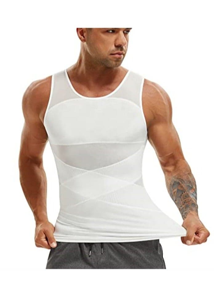 Compression Shirt for Men Slimming Undershirt Body Shaper Tank top Sleeveless Shapewear Vest Men White XL