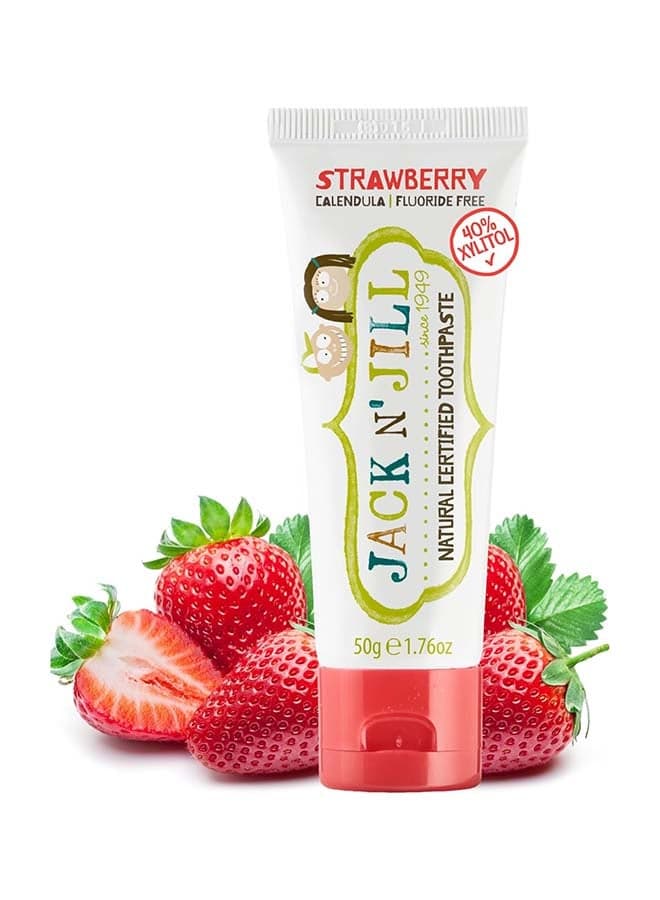 Jack N' Jill Natural Toothpaste Strawberry 50g, Ecocert Certified, Fluoride-Free, Safe, Gentle & Fun Baby Toothpaste