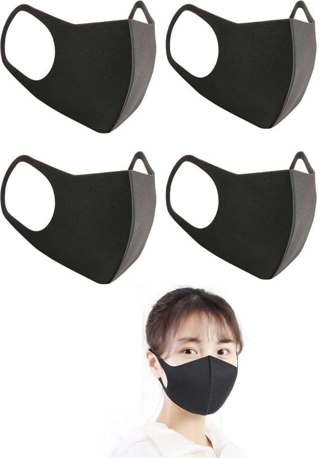 Reusable Mask – Black Reusable Mask Breathable Cloth Face Protection Adjustable Washable Male and Women Fashion Face Protection Cover , 4 pcs