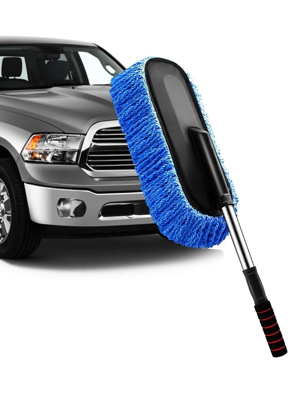 Extendable Long Handle Car Duster – Microfiber Exterior Cleaning Tool – Scratch-Free Car Dust Brush for Truck, Pickup, SUV, RV, Motorcycle, Boats and Home Cleaning – Blue