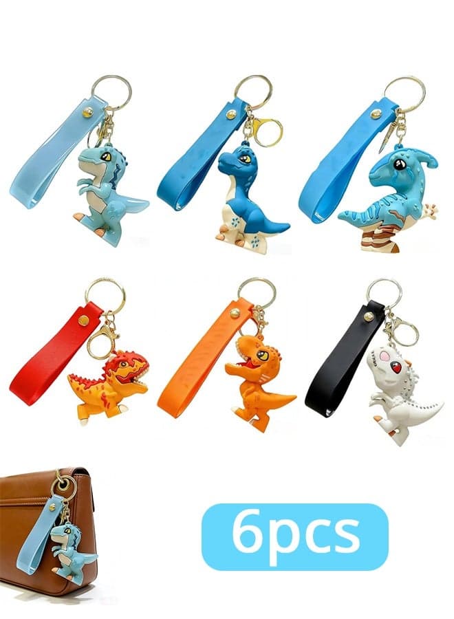 6 pcs Cute Cartoon Dinosaur Keychain, T-Rex Design, Car Ornament Accessory, Decorative Small Gift