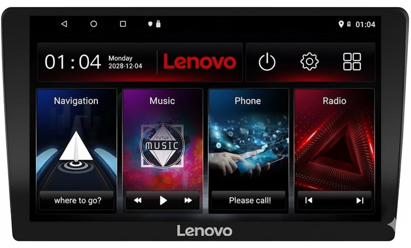 Lenovo 9 Inch 2K Android Car Stereo 4GB RAM 64GB ROM Support Apple Carplay Android Auto Wireless Bluetooth USB Video Audio Playback High Definition Screen
