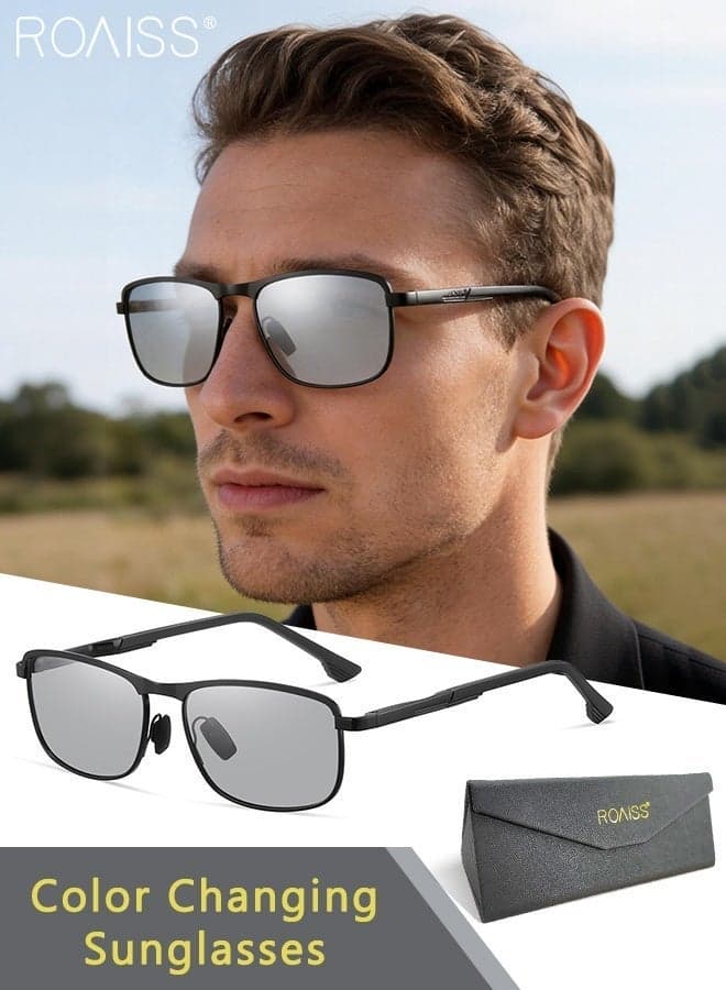 Men's Polarized Cycling Sunglasses, Photochromic Outdoor Sports Glasses, Anti-glare Sun Shades Suitable for Driving, Fishing, Playing Baseball, Cycling Black