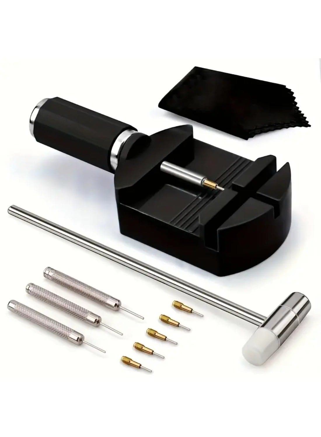 Watch Strap Link Removal Kit, Watch Adjustment Tool Kit, Watch Band Sizing Tool for Bracelet Adjustment, Watch Pin Strap Removal Tool, Watch Resizing Kit with Watch Pin Remover, Watch Link Pin Punch, Hammer