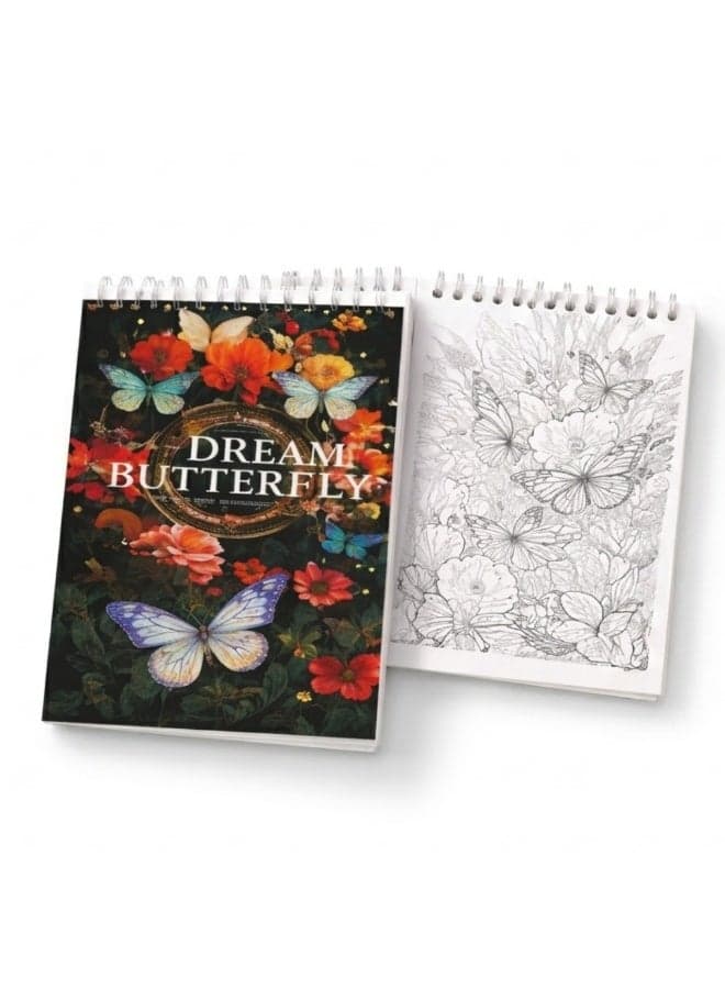 Butterfly Coloring Book for Kids & Adults – Dream Butterfly Floral Coloring Book with Beautiful Butterflies and Flowers, Stress Relief Art Book, Spiral Bound Coloring Notebook for Girls Boys, Relaxation, Creative Drawing Activity Book Gift