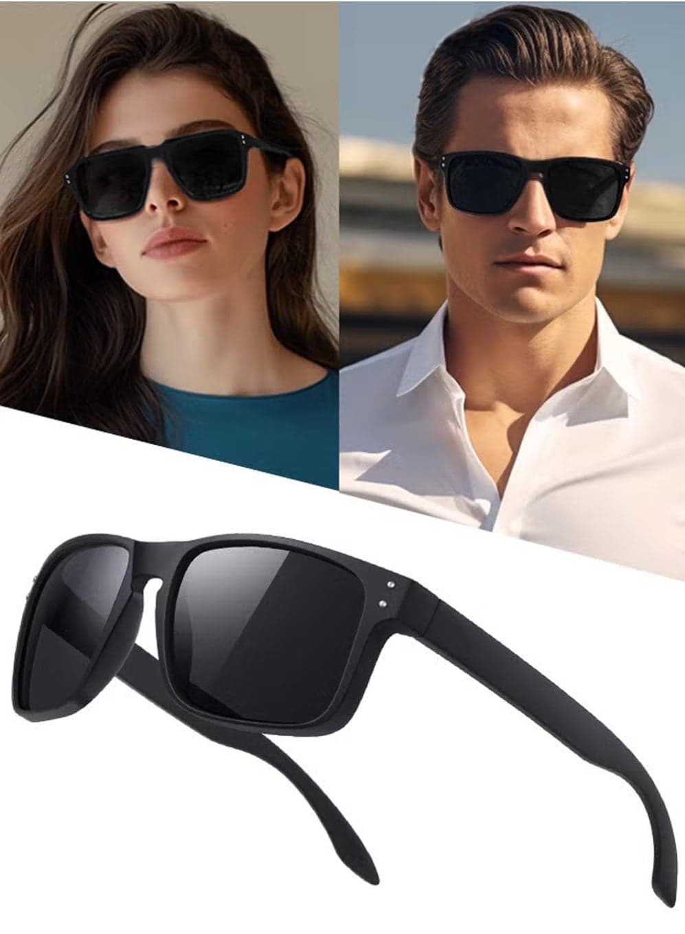 Retro Square Sunglasses Men Women UV400 Protection Classic Design, Polarized Sports Sunglasses, Men's Sun Glassess for Mens Sunglass for Driving Travel Daily Shades,Classic Fishing, Cycling Goggles, Black