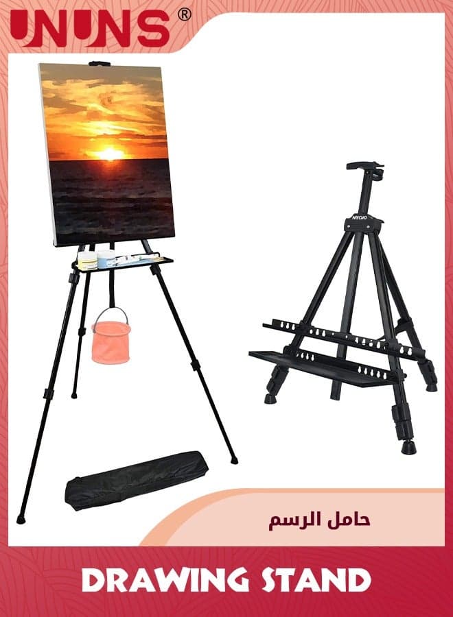 66 Inches Easel Stand With Tray,Aluminum Metal Art Easel Artist Tripod Adjustable Height From 21" to 66" With Carry Bag For Table-Top/Floor Painting And Displaying