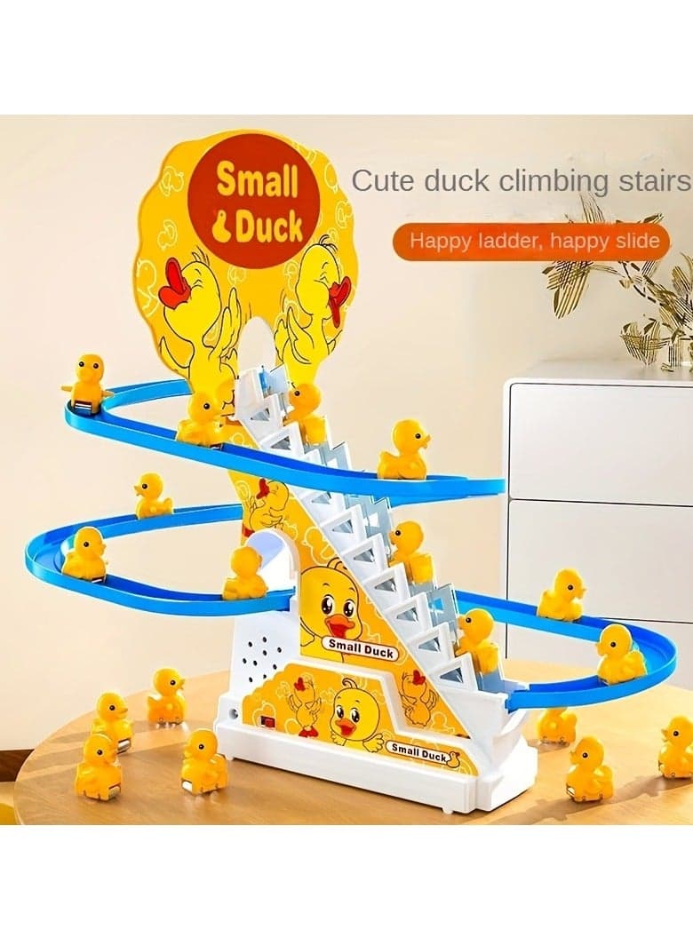 Interactive Duck Climbing Stairs Toy - Automatic Stair Climbing Ducks with LED Lights & Music, USB/Battery Power - Perfect for Kids 3+ to Enhance Cognitive Skills and Motor Coordination