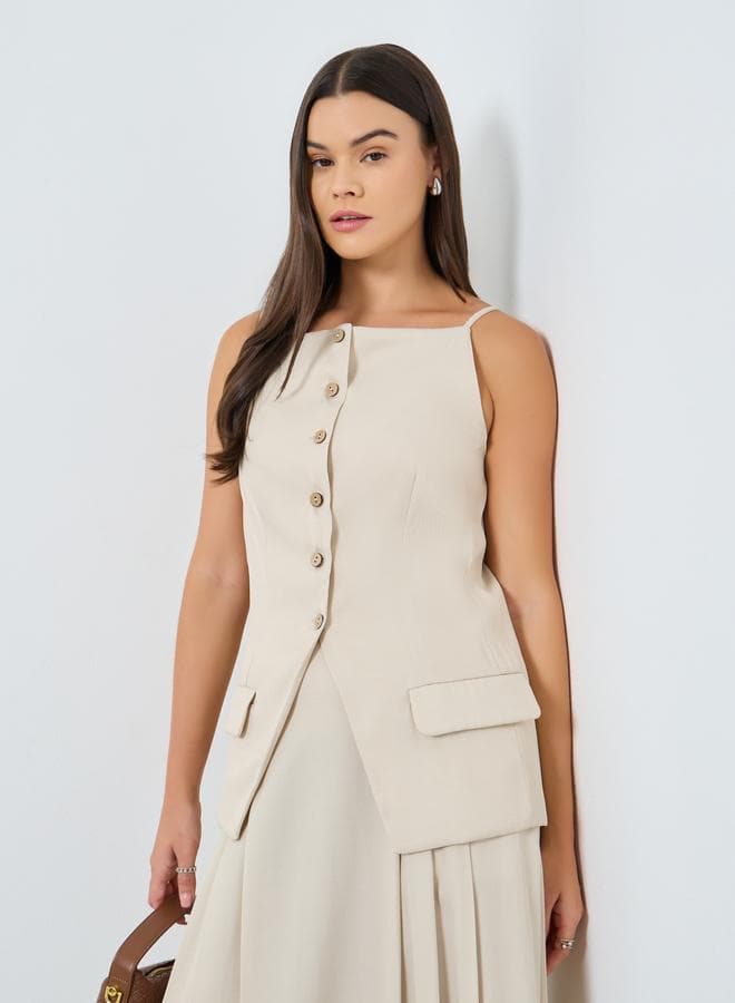 Styli Strappy Square Neck Buttoned Top