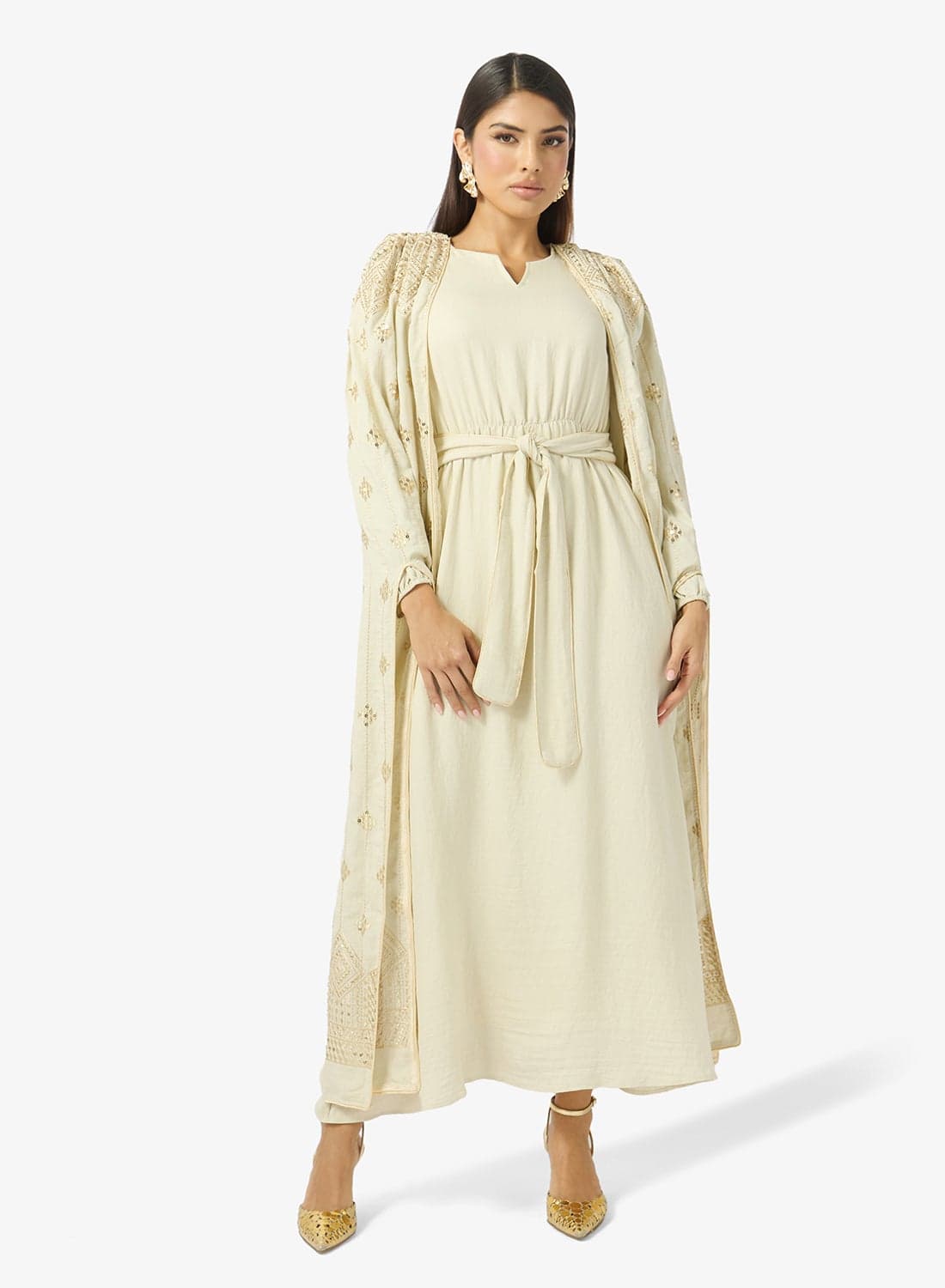 Embellished Dress With Exaggerated Sleeves