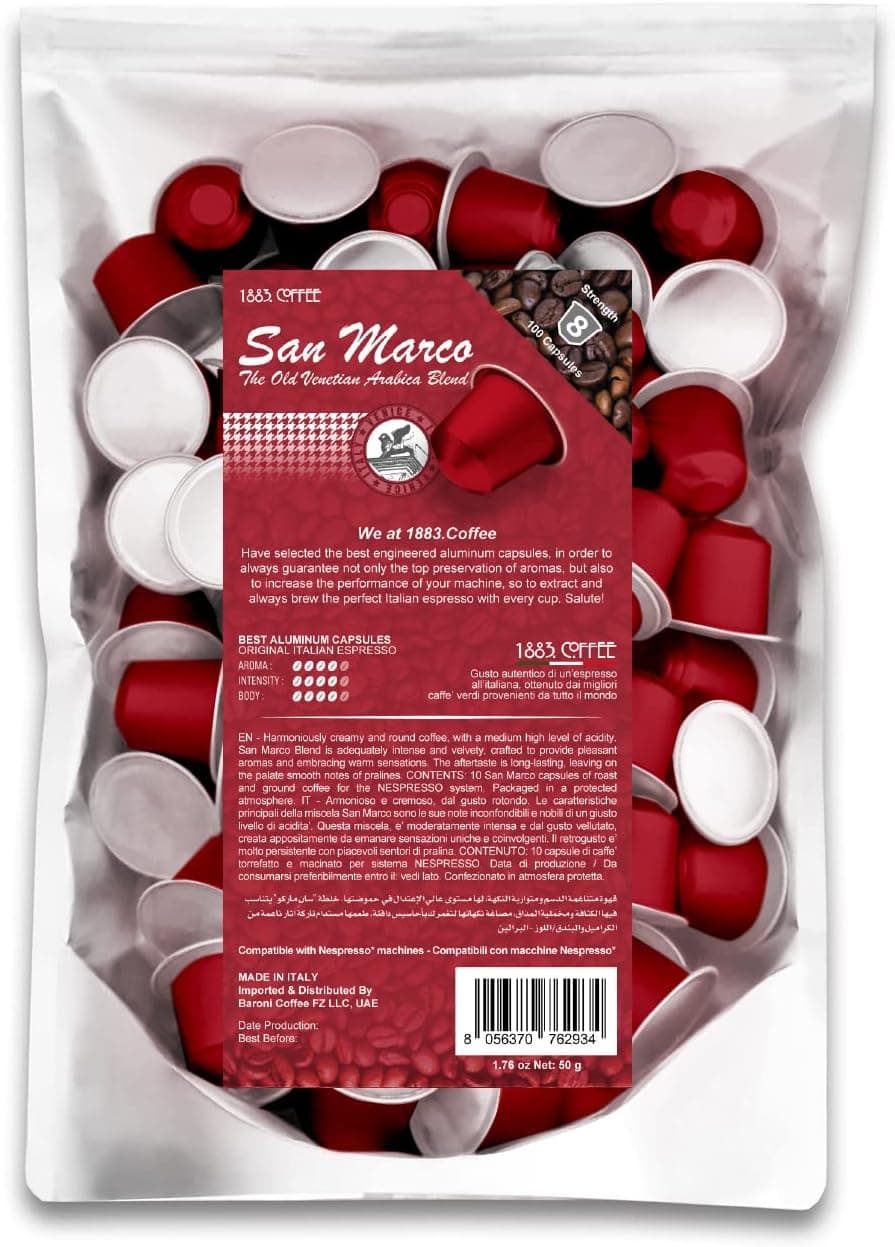 100 Coffee Capsules in 100% Aluminum Recyclable to Infinity, Harmoniously & Creamy Blend 4/5, Box with 100 Loose Capsules Compatible with Nespresso Machine, Made in Italy