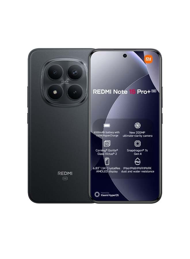 Redmi Note 15 Pro+ Dual SIM 5G Black 12G RAM 512GB with 3 Pin adaptor - Global Version