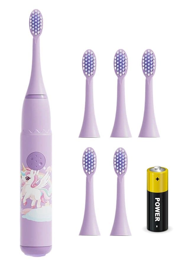 Kids Sonic Battery Powered Toothbrush With 6 Brush Heads, Unicorn, Purple