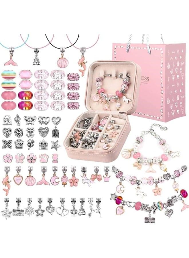 Charm Bracelet Making Kit for Girls, Gift Box Contains 68 PCS of Jewelry Making kit for 6-12 Years Old Girls' Arts and DIY Crafts for Birthday,Ramadan,Eid,Christmas Gift/Present