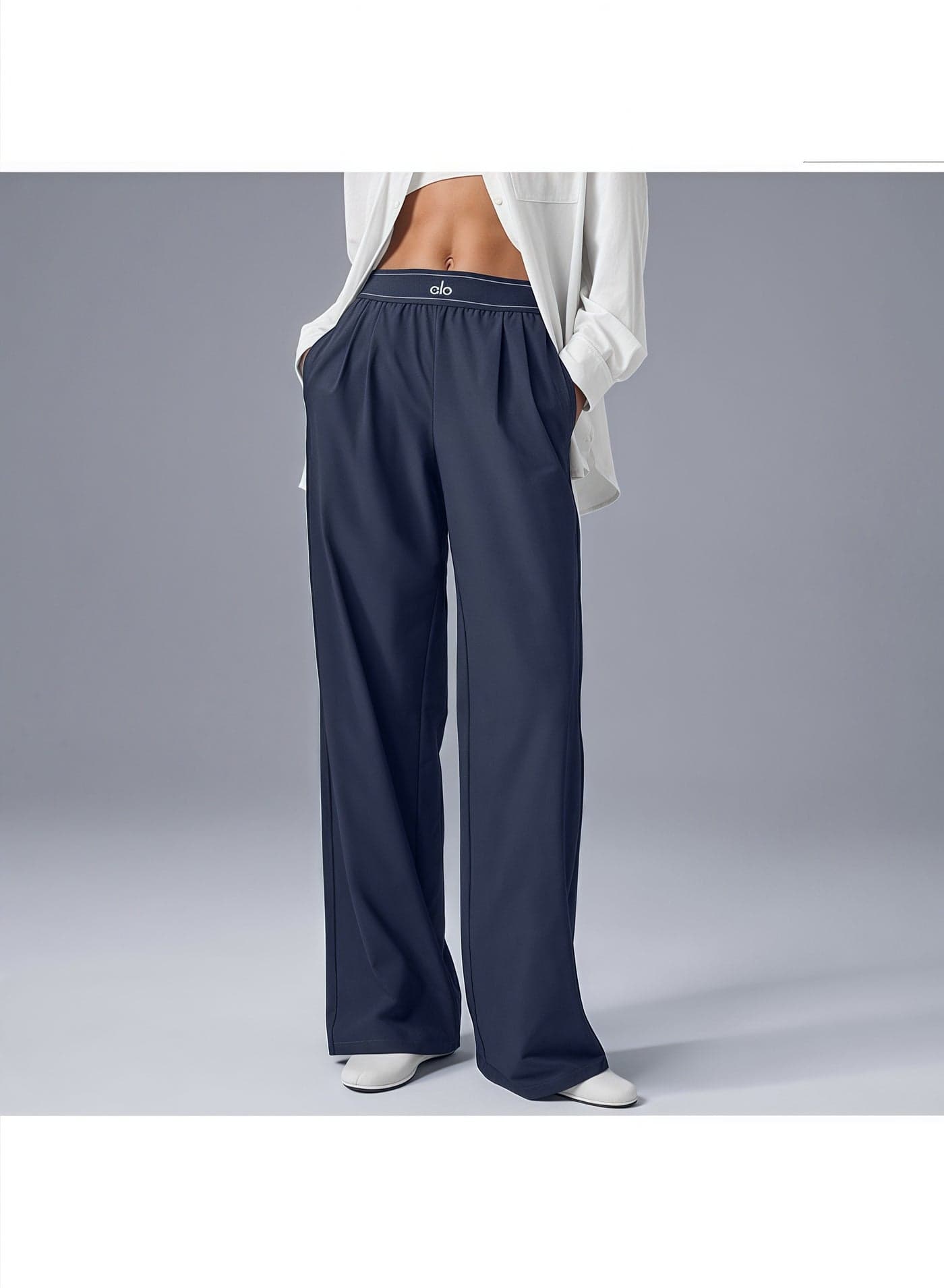 ALO High-Rise Logo Elastic Waist Yoga Pants - Women's Lightweight Wide-Leg Athletic Trousers with Breathable Fabric for Yoga, Lounge u0026 Casual Wear