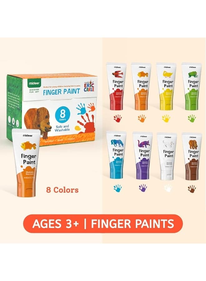 Mideer Finger Paint Set 8 Colors – Washable Non Toxic Finger Paints for Toddlers Age 3+, My First Fingerpaint Kit for DIY Art Crafts, Creative Sensory Painting Supplies for Kids