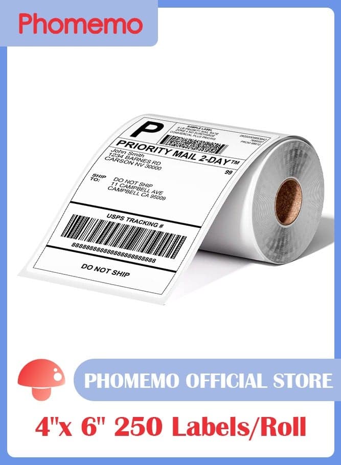 4x6 Thermal Direct Shipping Label, 4''x 6'' Roll Labels, Compatible with Rollo, MUNBYN, Zebra, Fargo Label Printer, 1 Pack of 250 Labels (White)