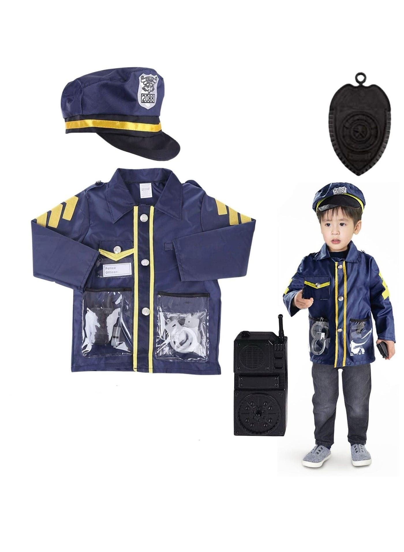 Home Smart Police Costume for Kids 7pcs Police Out-Fit with Accessories for School Events, Cosplay and Theme Parties.