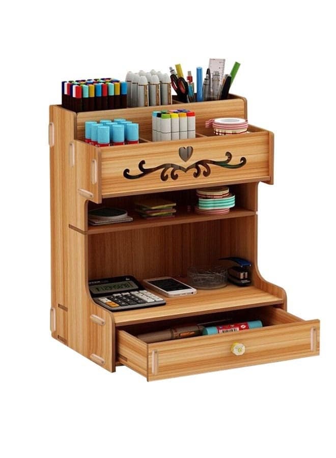 Wooden Pen Holder Storage Box Brown