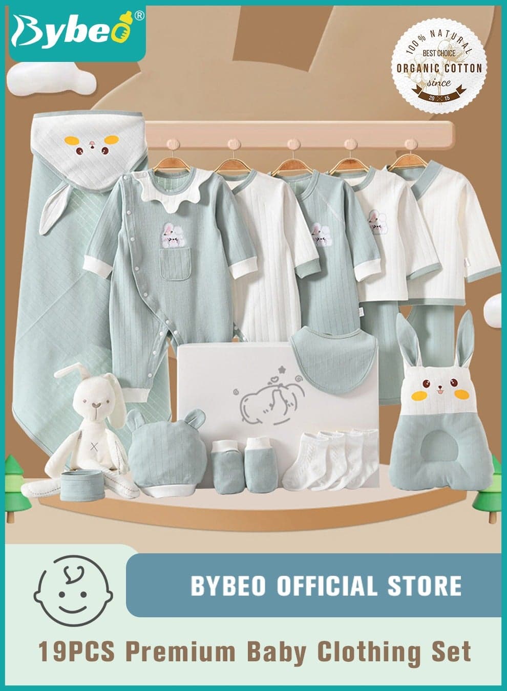 19PCS Newborn Baby Gift Set, Newborn Layette Gift Set for Boys and Girls, Babies Essential Clothes Accessories with Baby Blanket, 100% Premium Cotton, for Spring Summer Autumn Winter Four Seasons