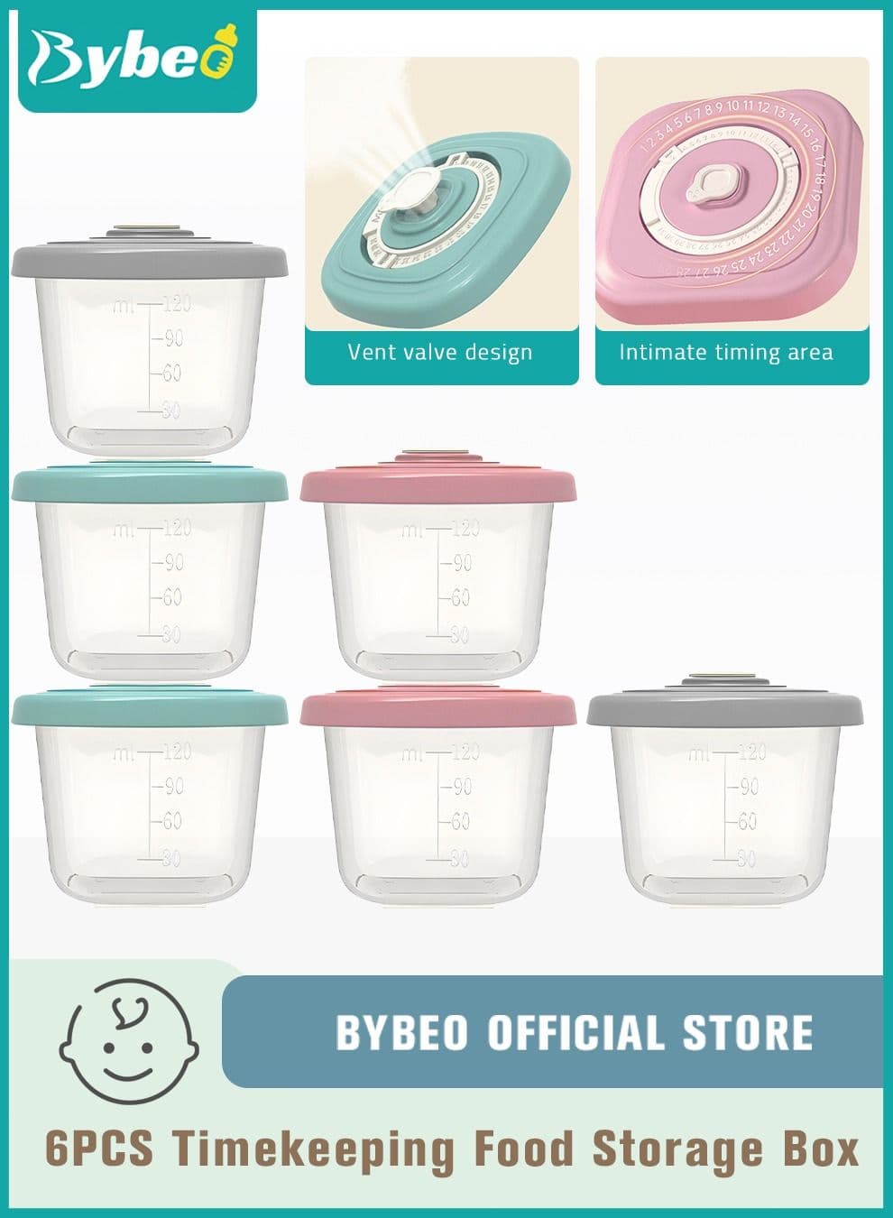 6 PCS Baby Food Containers, Reusable Infant Food Storage Jars with Timed Tray, Small Snack Container with Lids for Infant & Babies, Microwave & Dishwasher Friendly