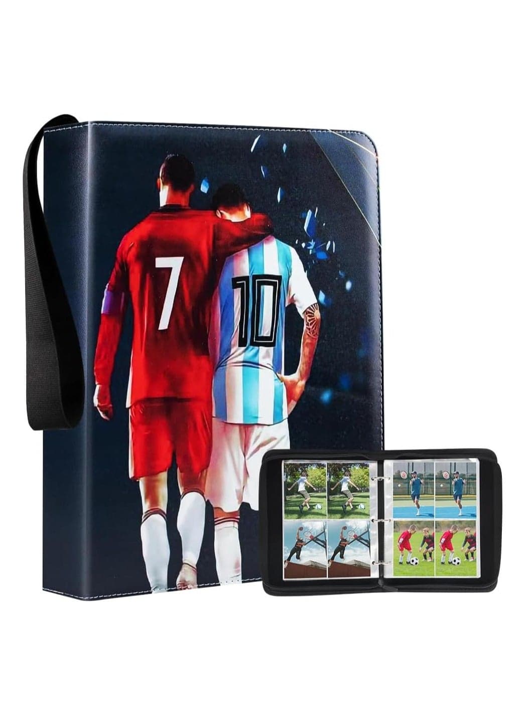 Maanys Football Card Holder Premium PU Leather Binder for World Cup 2022 Football Trading Card Album, Holds up to 400 Cards 50 Removable Sleeves