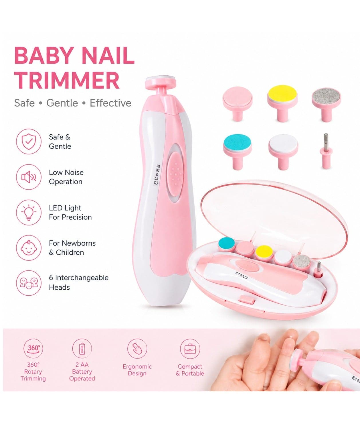 6-In-1 Electric Nail File Trimmer Tool Kit With LED Light For Children