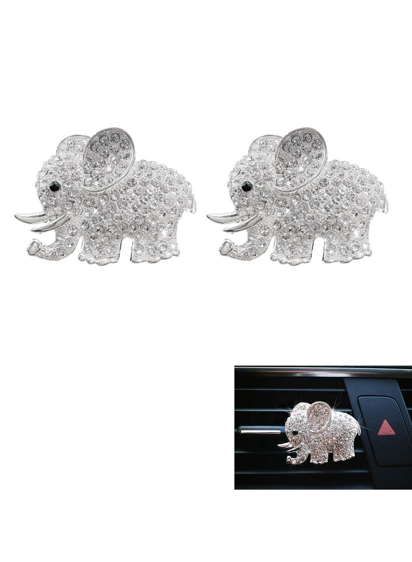 Car Air Vent Clip Charms, 2 Pack Cute Elephant Crystal Car Diffuser Vent Clip, Rhinestone Oil Diffuser Vent Clip, Car Fresheners for Women, Bling Car Accessories for Women (Sliver)