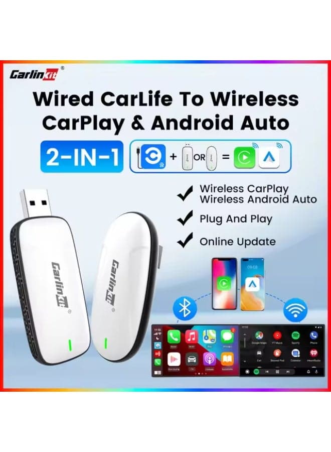 X2CA Baidu Carlife to Wireless CarPlay/Android Auto Adapter 2 in 1 Streaming Box Plug and Play Auto-connect 2.4G+5GHz
