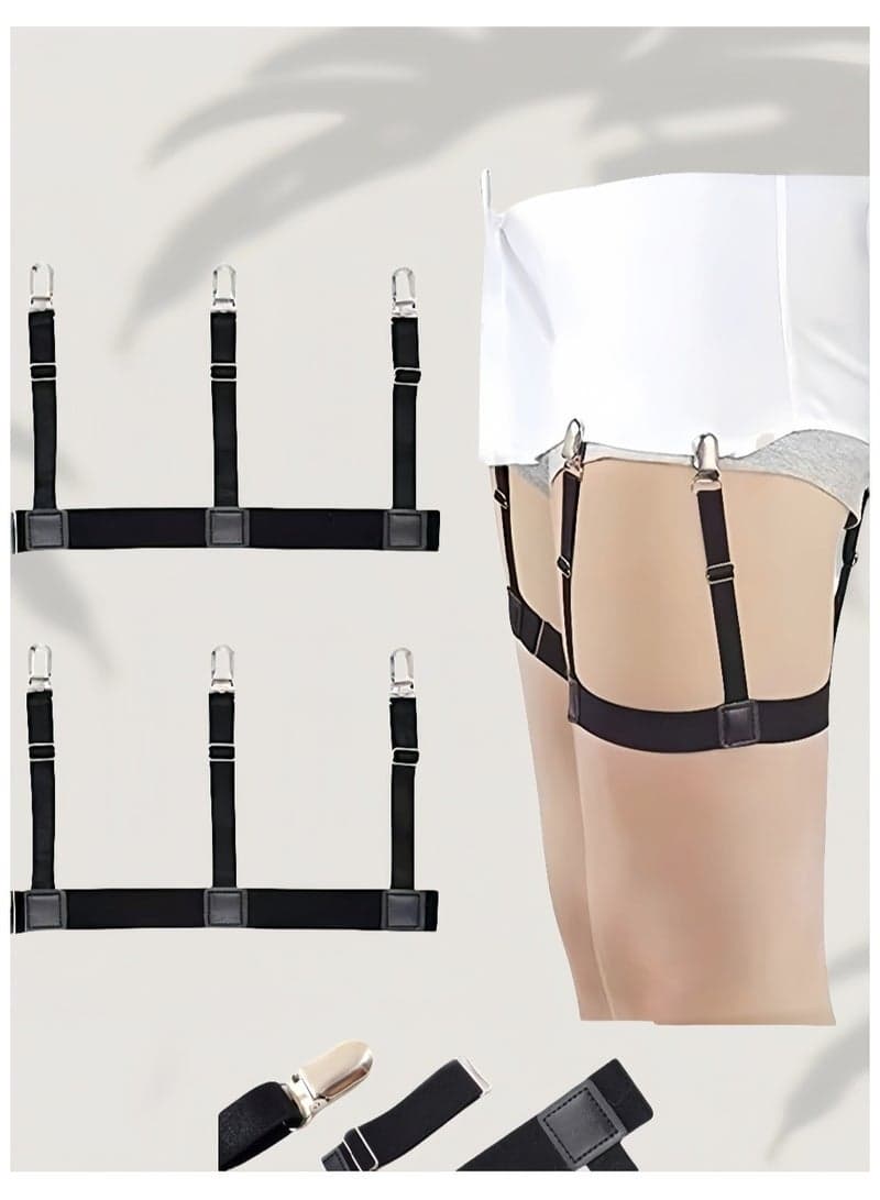 One Pair Shirt Holder Strap with Non-Slip Locking Clip, Adjustable Shirt Stays, Black